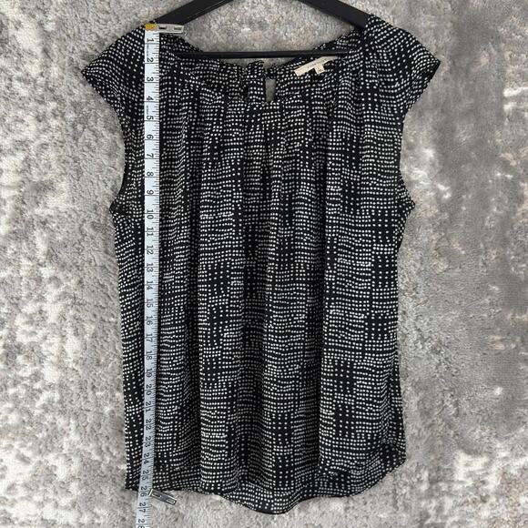 41 Hawthorn Size L Polka Dot Casual Keyhole Tie Top Black Cap Sleeve - Picture 2 of 6